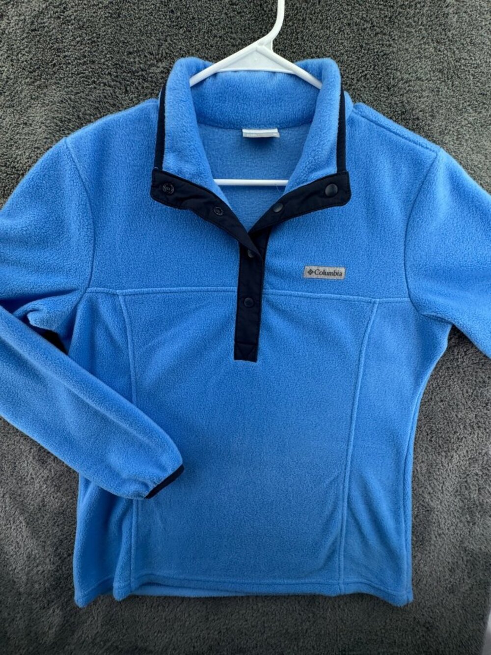 Columbia Blue Fleece Pullover Top Women Medium Long Sleeve 1/4 Snap Adult Soft